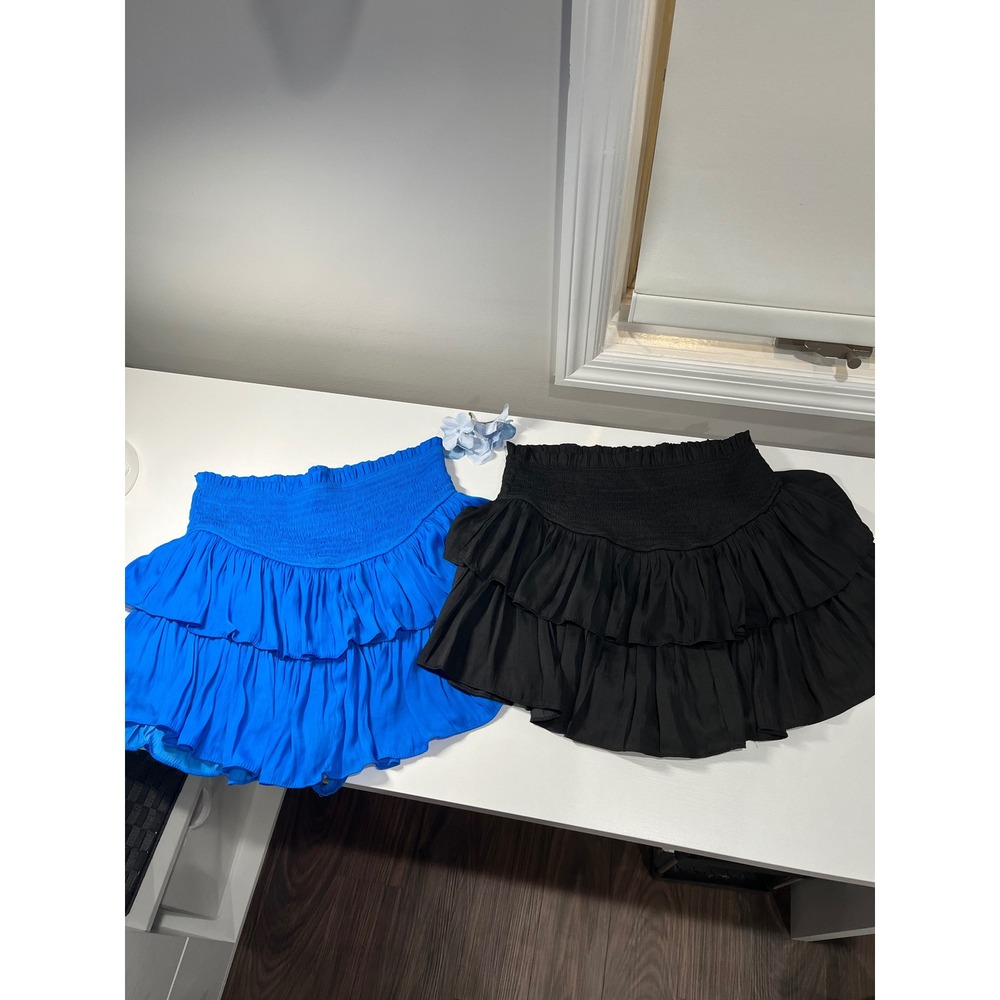 Mustard Seed Smocked Tiered Ruffle Skort Set Blue Black S16369 Womens‎ Small